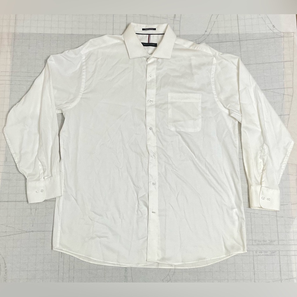 Tommy Hilfiger Men's Size XL 17-17 1/2  Button Up Shirt White Regular Stretch